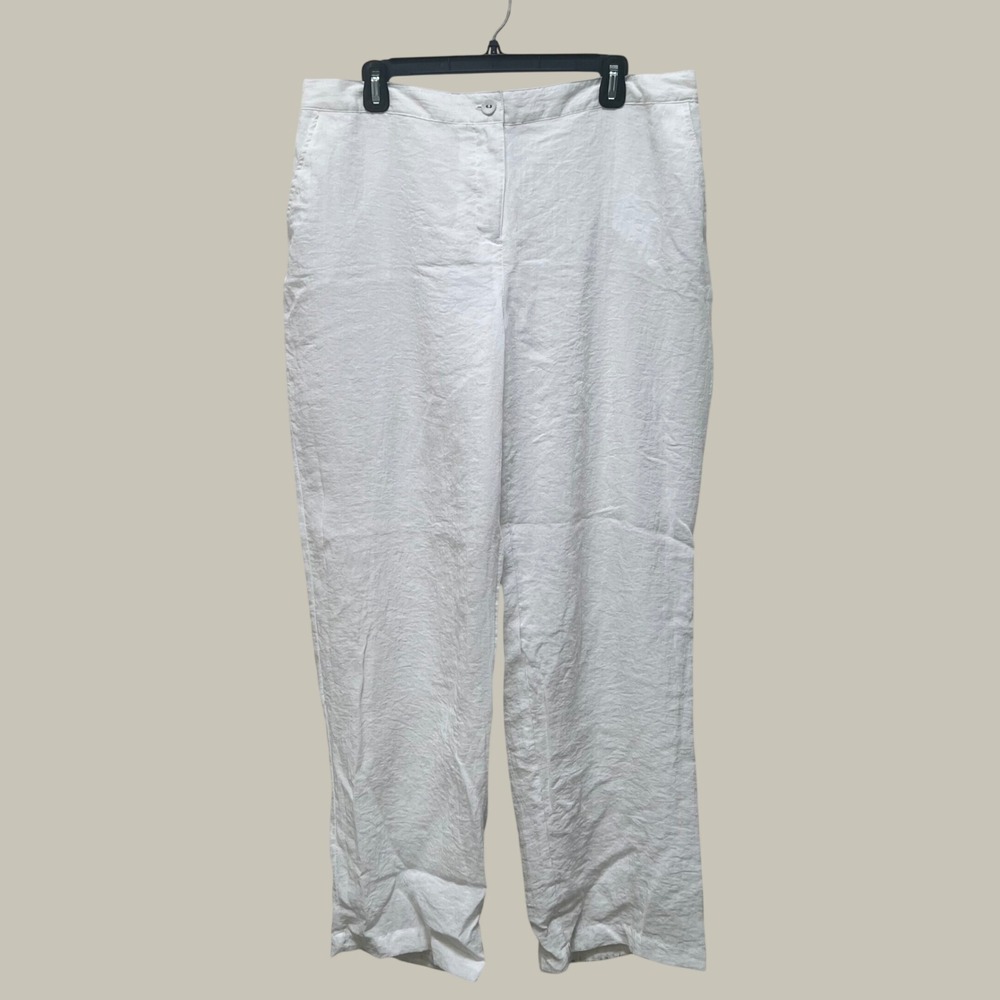 Charter Club White Textured Straight Leg Pants Womens 14 Coastal Resort Vacation